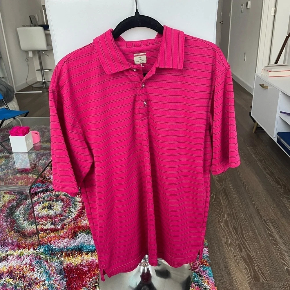 Pebble Beach Lone Cypress Logo Performance Golf Polo Shirt Pink Stripe Size M